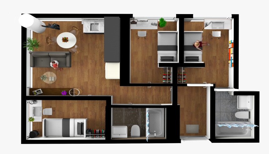 3 Bedroom 3d Floor Plan, HD Png Download, Free Download