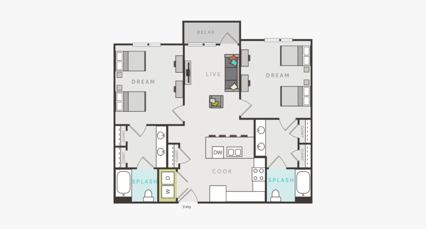 Campus Walk Chico Apartment Floor Plan - Floor Plan, HD Png Download, Free Download