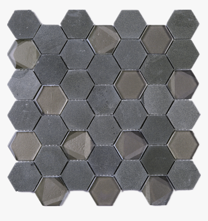 Dark Grey Hexagon Glass And Stone Mosaic Tile - Charcoal Hexagon Tiles Kitchen, HD Png Download, Free Download