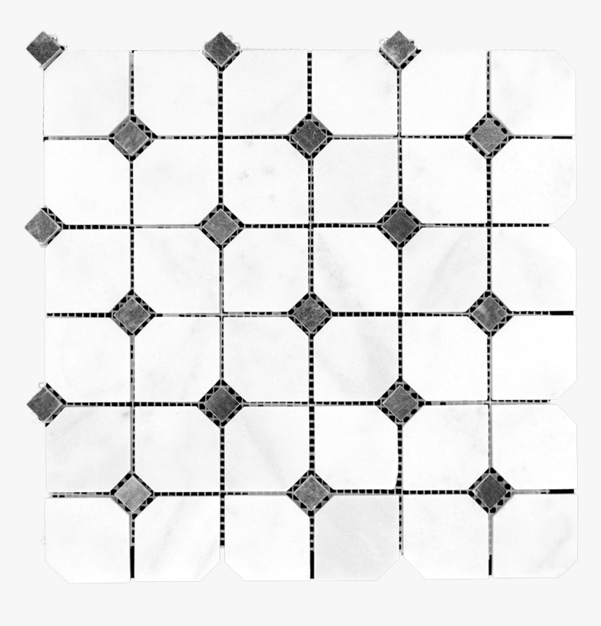 Bianco Perla Marble W/black Marble Mosaic Hexagon- - Octagonal Tile, HD Png Download, Free Download