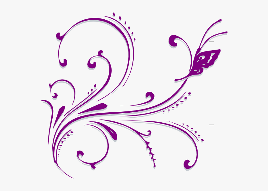 Scroll Design Clip Art - Purple Butterfly Drawing Png, Transparent Png, Free Download