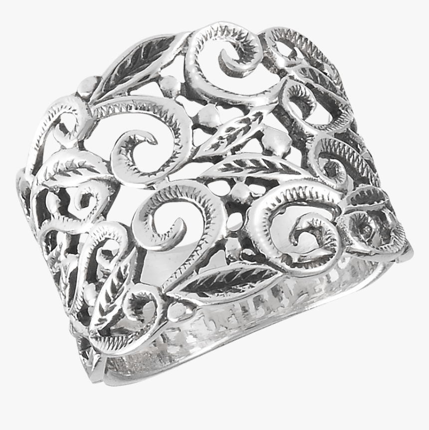 Sterling Silver Scrollwork Leaf Band - Ring, HD Png Download, Free Download