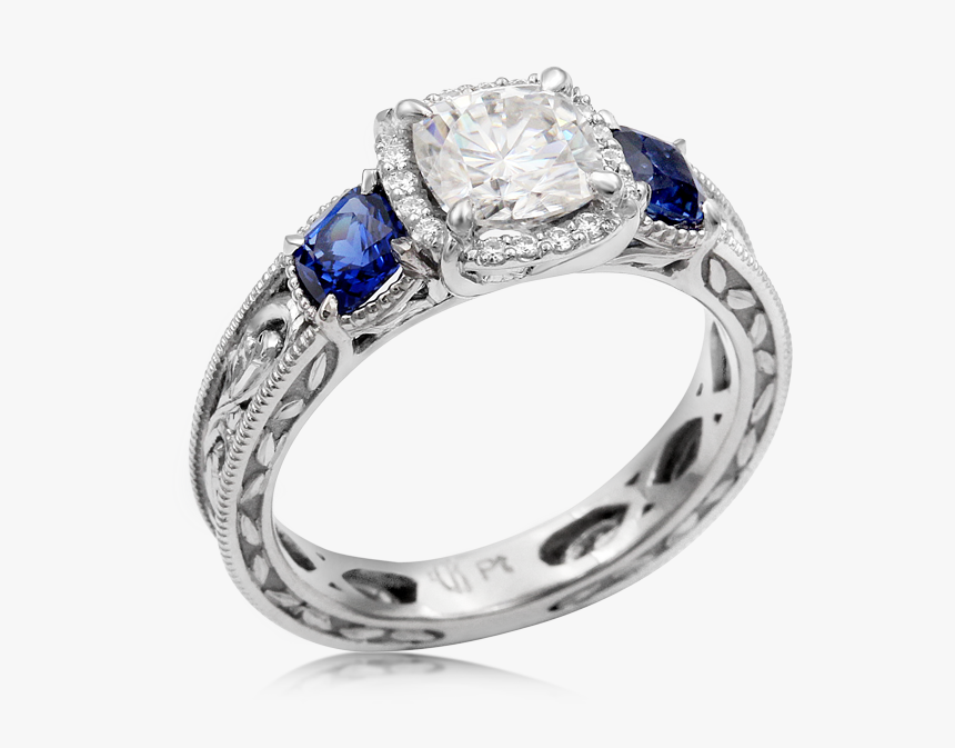 Vintage Three Stone Scrollwork Engagement Ring - Engagement Ring, HD Png Download, Free Download