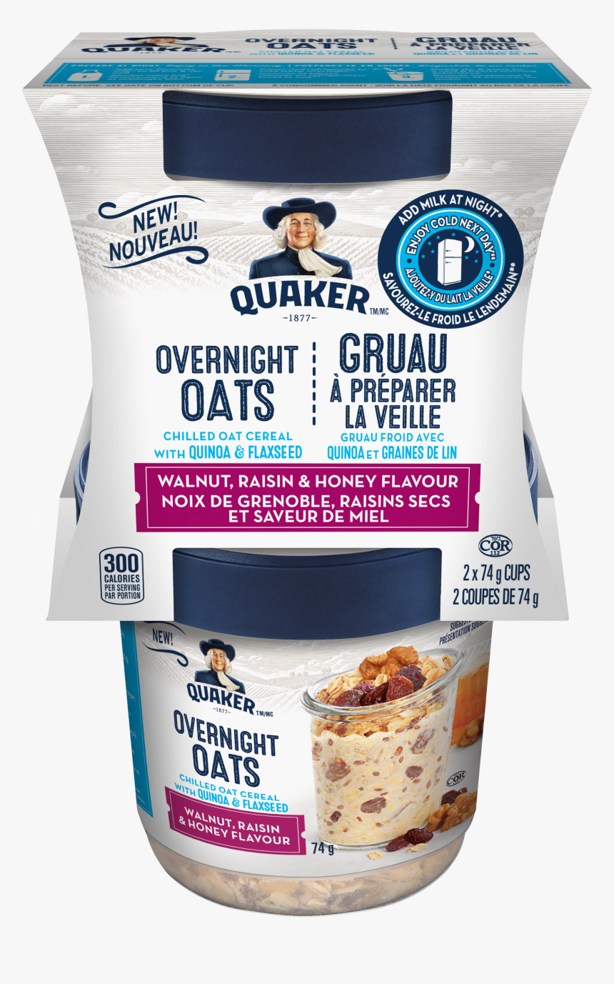 Quaker® Overnight Oats Walnut, Raisin & Honey Flavour - Quaker Overnight Oats Canada, HD Png Download, Free Download