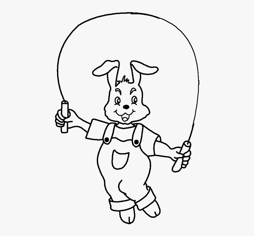 Bunny With Jump Rope Coloring Page - Cartoon, HD Png Download, Free Download