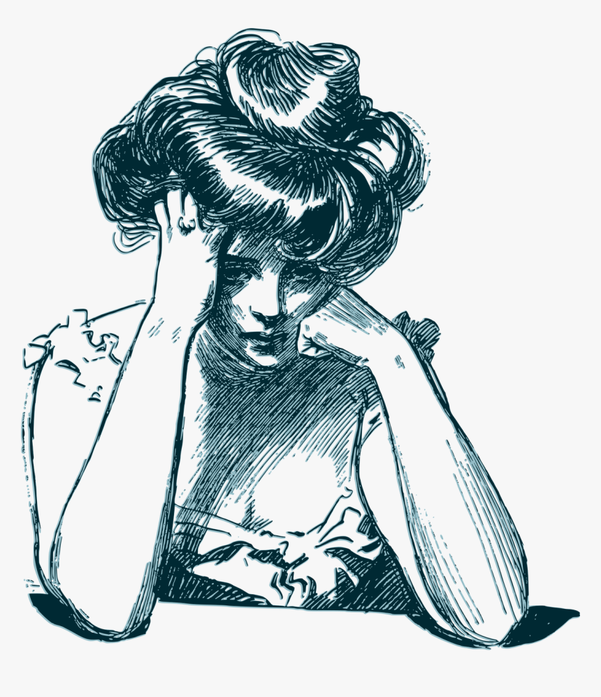 Drawing Of A Worried Girl, HD Png Download, Free Download