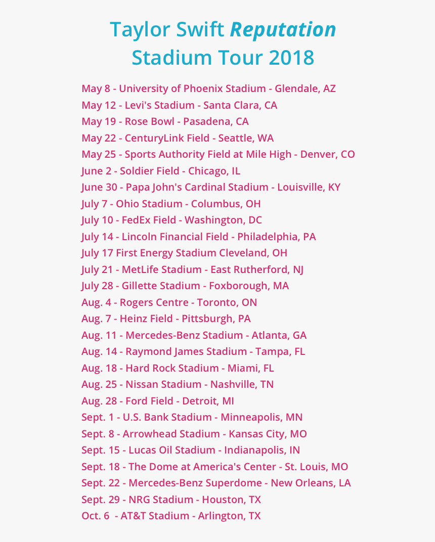 Transparent Taylor Swift Png - Taylor Swift Reputation Tour Dates, Png Download, Free Download