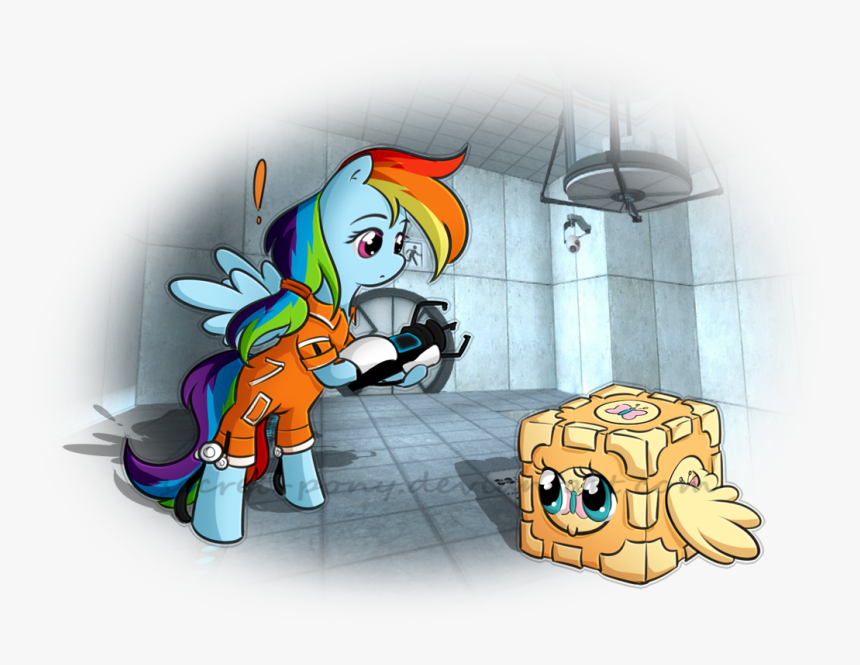 Secret-pony, Chell, Companion Cube, Crossover, Fluttercube, - Cartoon, HD Png Download, Free Download