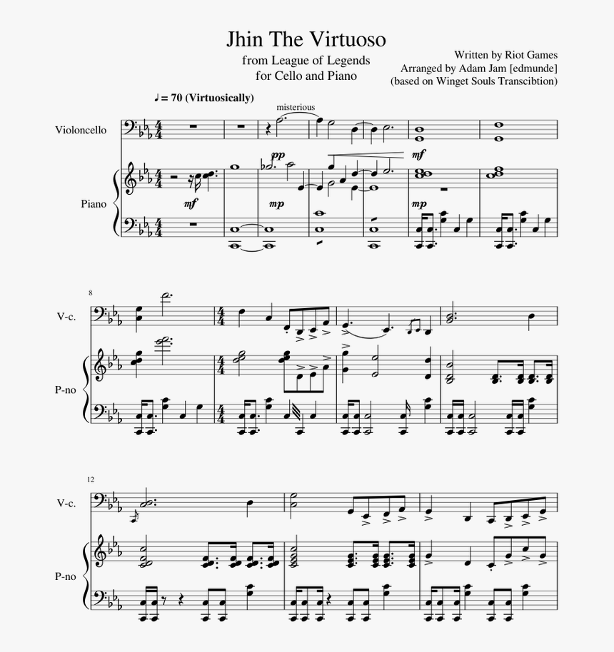 Jhin Theme For Cello And Piano - Sunflower Clarinet Sheet Music, HD Png Download, Free Download