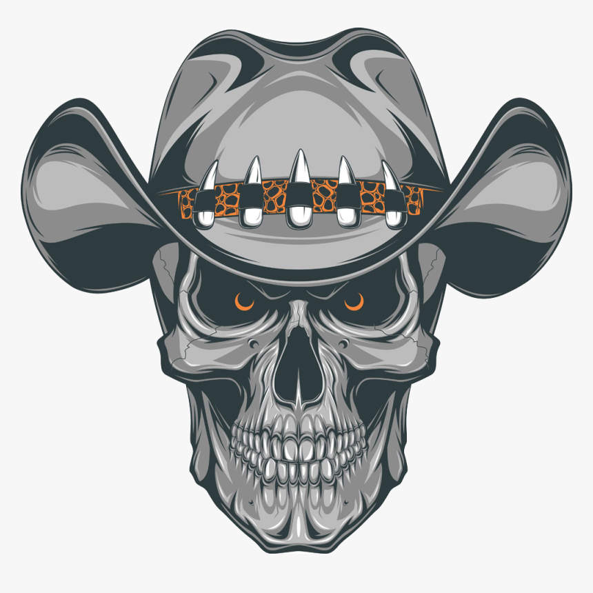 Old School Skull Cowboy - Skull With Cowboy Hat Tattoo, HD Png Download, Free Download