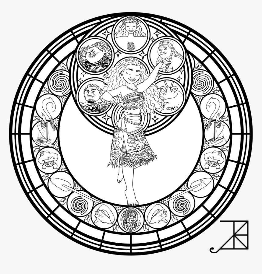 Moana Font Lineart Disney Stained Glass Coloring Pages Hd Png Download Kindpng