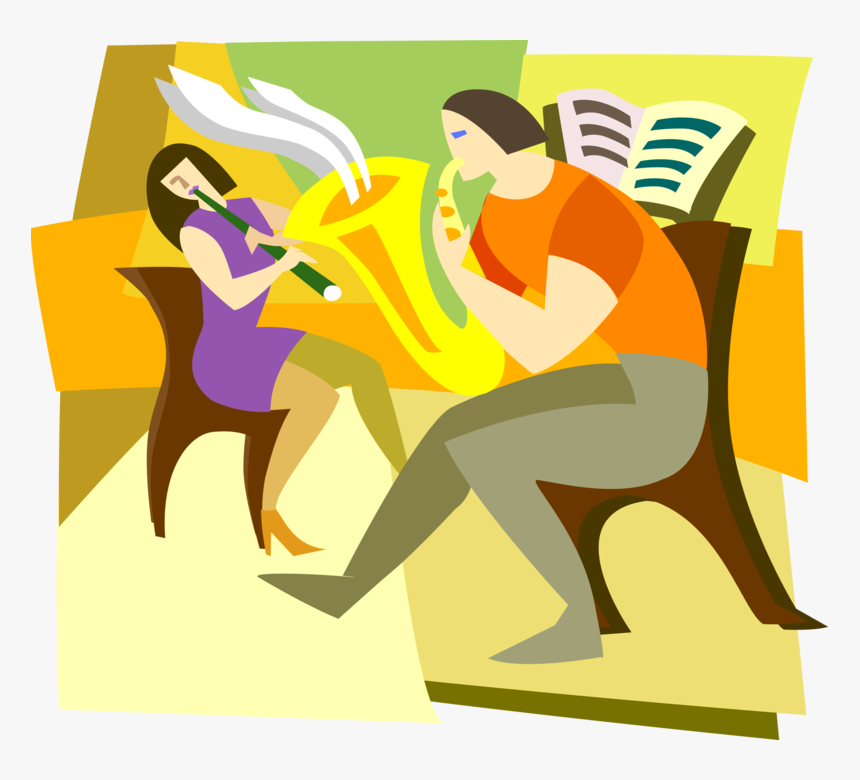Vector Illustration Of Musicians Play Flute And Saxophone - Illustration, HD Png Download, Free Download