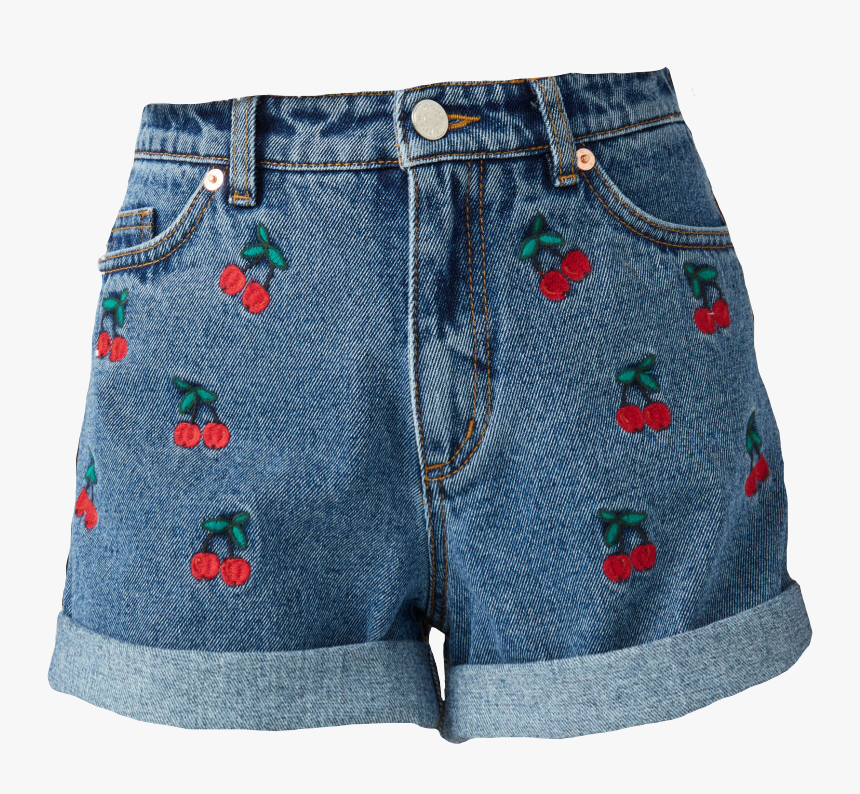 Transparent Jean Shorts Png - Cherry Embroidery On Jeans, Png Download, Free Download