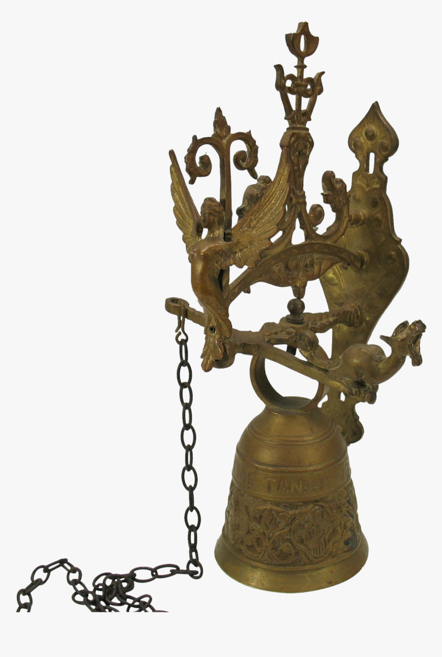 Big Victorian Figural Brass Hanging Bell For Door Or - Old Brass Copper Bell Heavy With Mythological Creatures, HD Png Download, Free Download