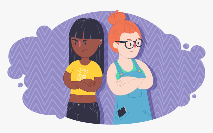 Two Teen Girls Back To Back With Arms Crossed - Cartoon, HD Png Download, Free Download