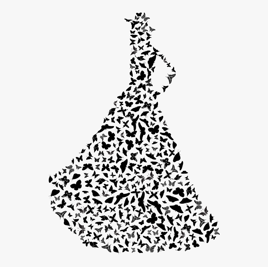 Woman Butterflies Dress Silhouette - Women Dress Silhouette Art, HD Png Download, Free Download