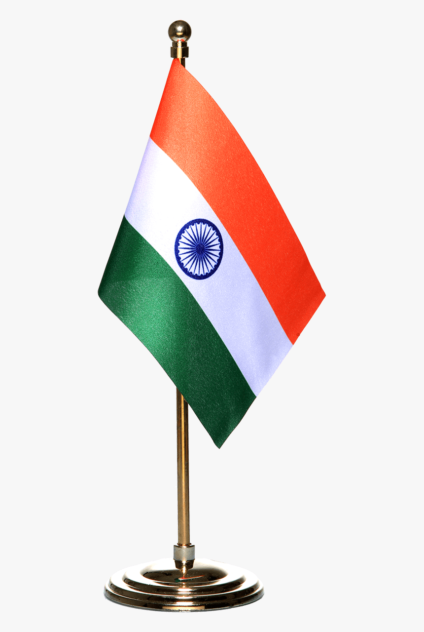 Indian Miniature Table Flag With A Gold-plated Plastic - Flag Of India, HD Png Download, Free Download