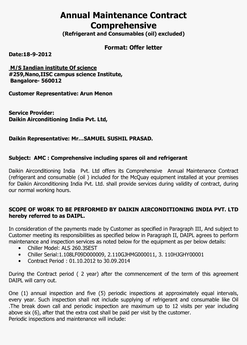 Annual Maintenance Contract Offer Letter Main Image - Annual Maintenance Contract Format, HD Png Download, Free Download