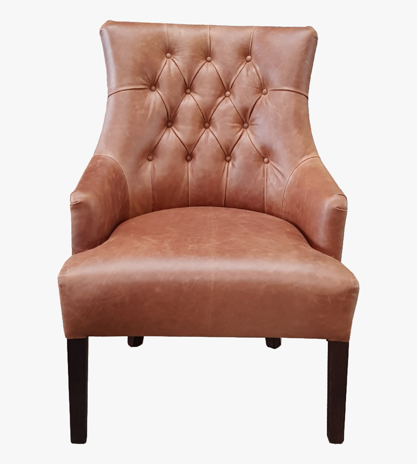 Front View Of Brown Leather Upholstered Lounge Chair - Club Chair, HD Png Download, Free Download