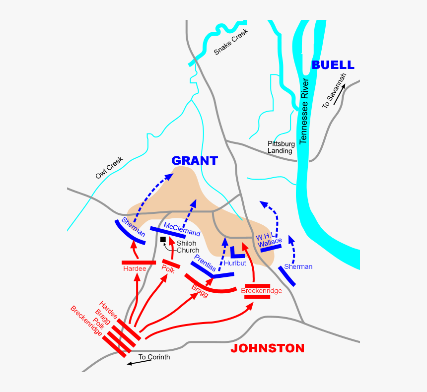 Shiloh Battle Apr6am - Battle Maps Of Shiloh, HD Png Download, Free Download