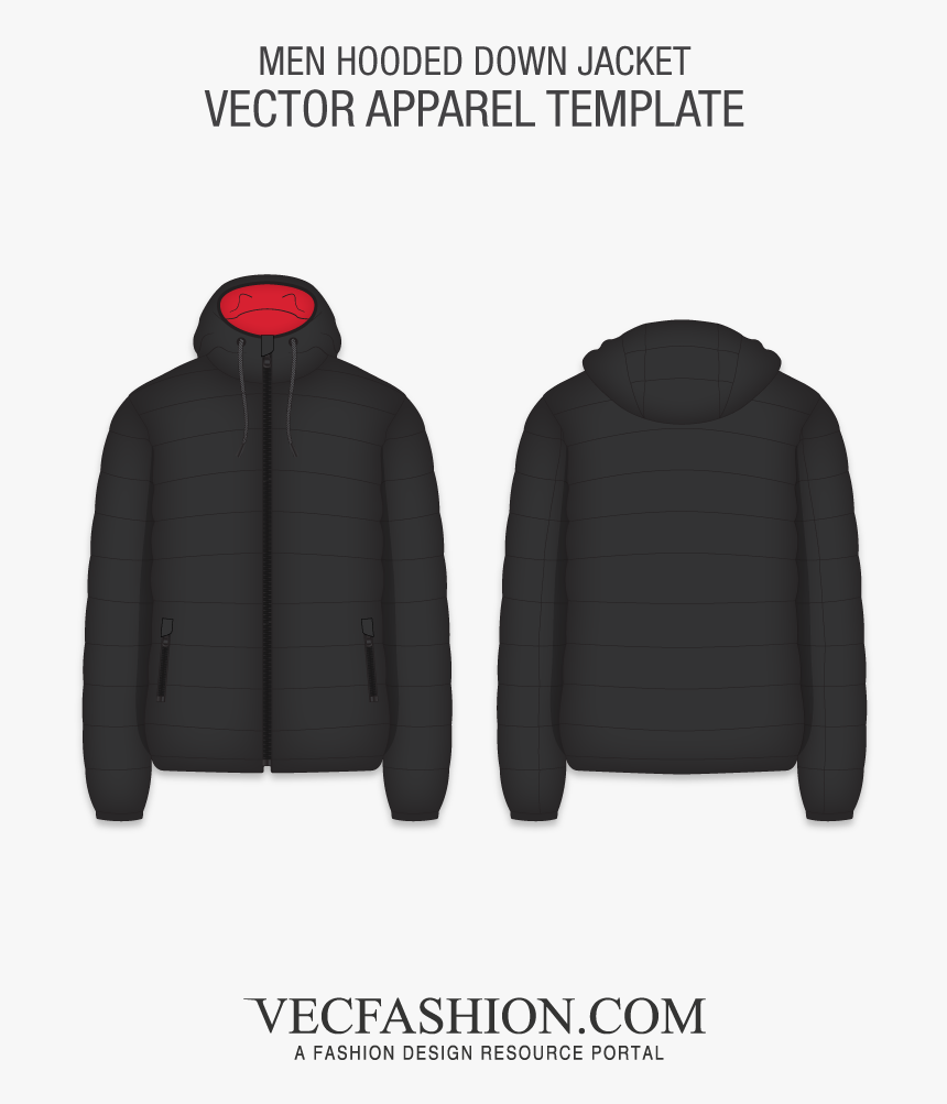 Mens Hooded Down Jacket - Hooded Puffer Jacket Template, HD Png ...