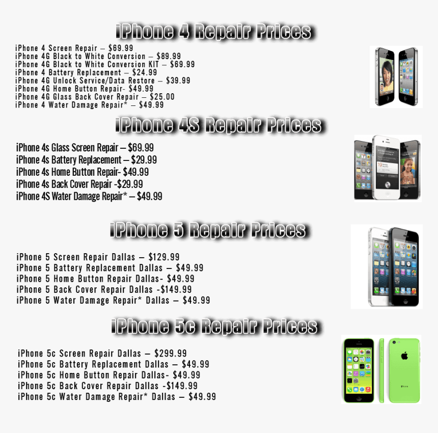 Dallas Iphone Screen Repair Prices - Phone Repair Service Prices, HD Png Download, Free Download