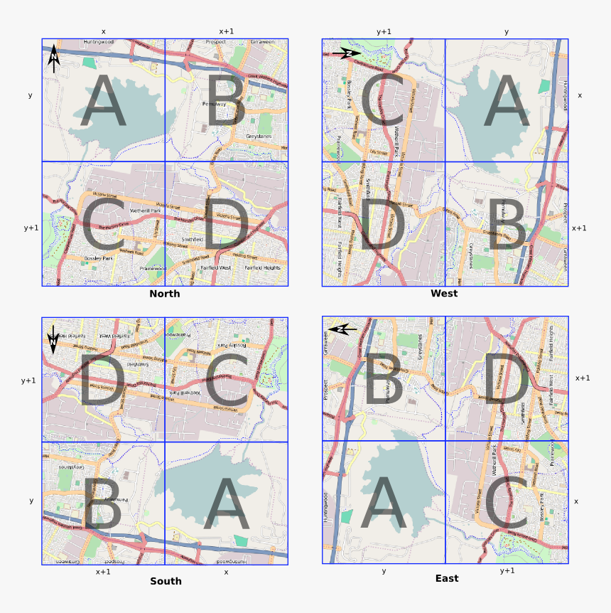 Tile Names For Noth, South, East And West Views - Slippy Map, HD Png Download, Free Download