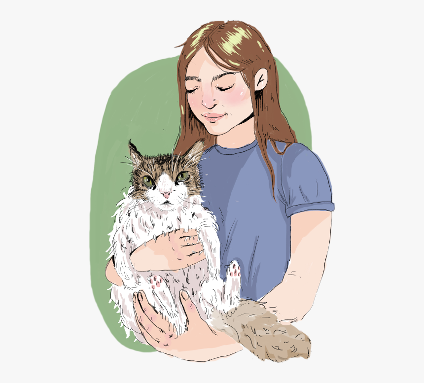 Illustration Of Molly White Holding Her Cat Max - Domestic Short-haired Cat, HD Png Download, Free Download