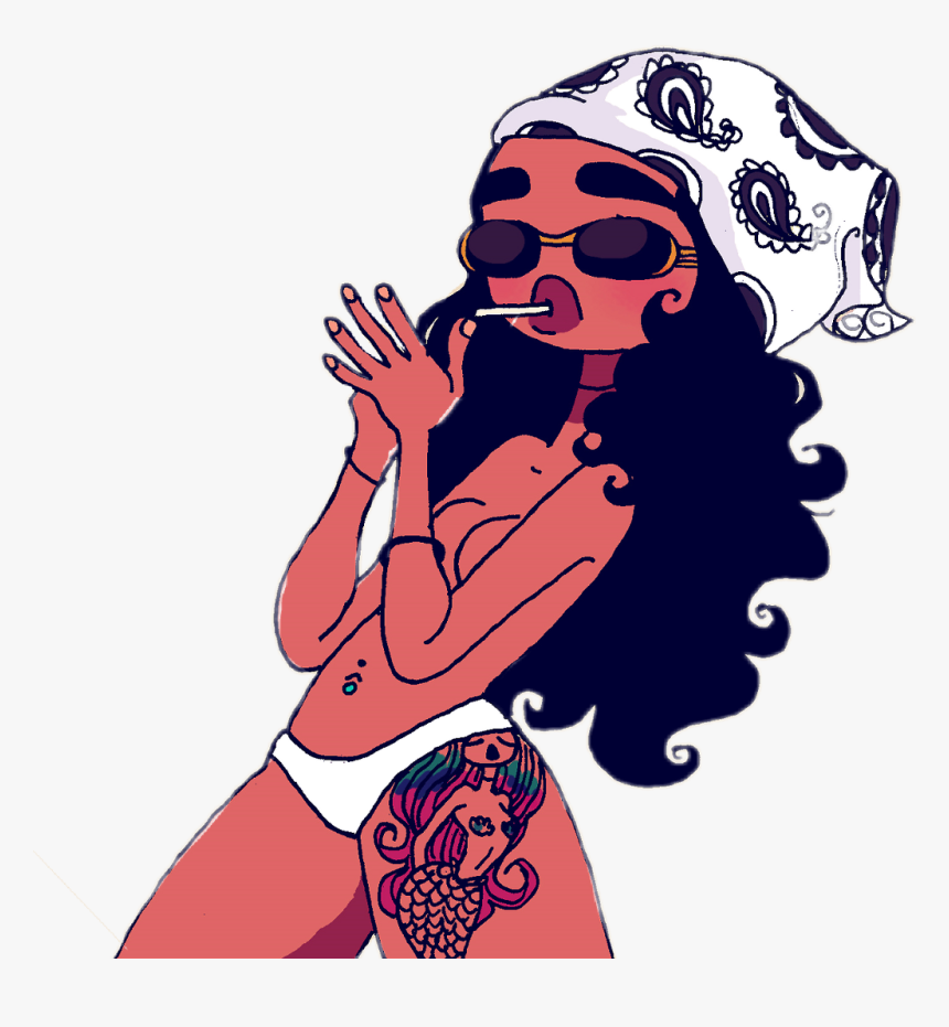 Mujer Morena Fumando Cigarrillo Anteojos Gafas Pañuelo - Afro Black Girl Drawing, HD Png Download, Free Download