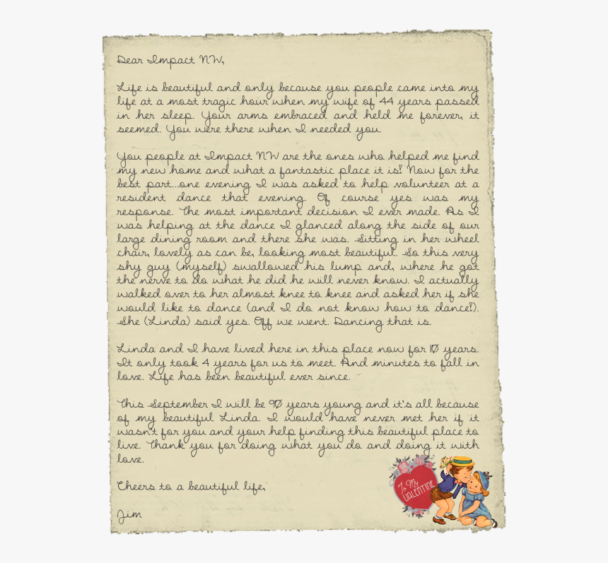 Senior Client Writes A Letter To Impact Nw Filled With - Love Letter For Senior, HD Png Download, Free Download