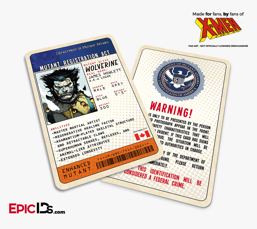 Mutant Registration Act "x-men - Deadpool Identification Id, HD Png Download, Free Download