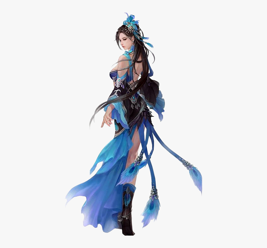 #woman #girl #female #anime #warrior #blue #japanese - Game Character Has Blue Hair And Feathers, HD Png Download, Free Download