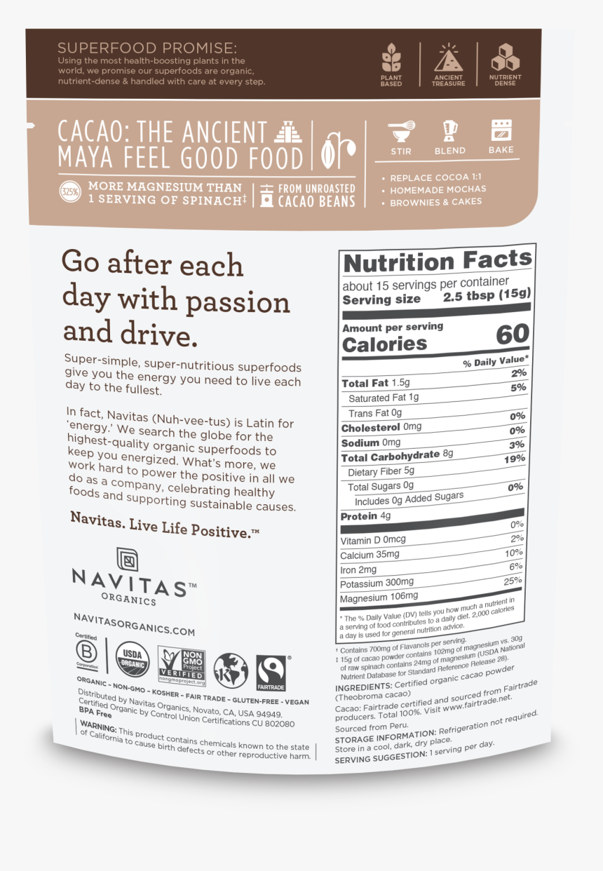 Navitas Organics Cacao Powder, HD Png Download, Free Download