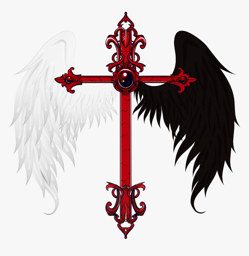 Angels Logo Png Transparent - Cross With Angel And Demon Wings, Png Download, Free Download