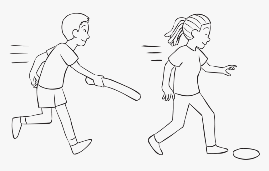 Man Chasing A Woman With A Boffer Playing A Fun Tag - Line Art, HD Png Download, Free Download
