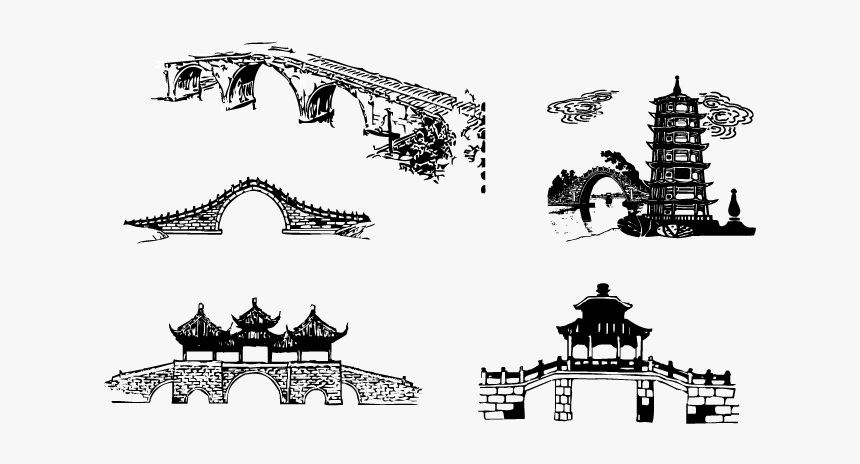 Free Vector Chinese Traditional Architectural Arch - Old Chinese Bridge Vector, HD Png Download, Free Download