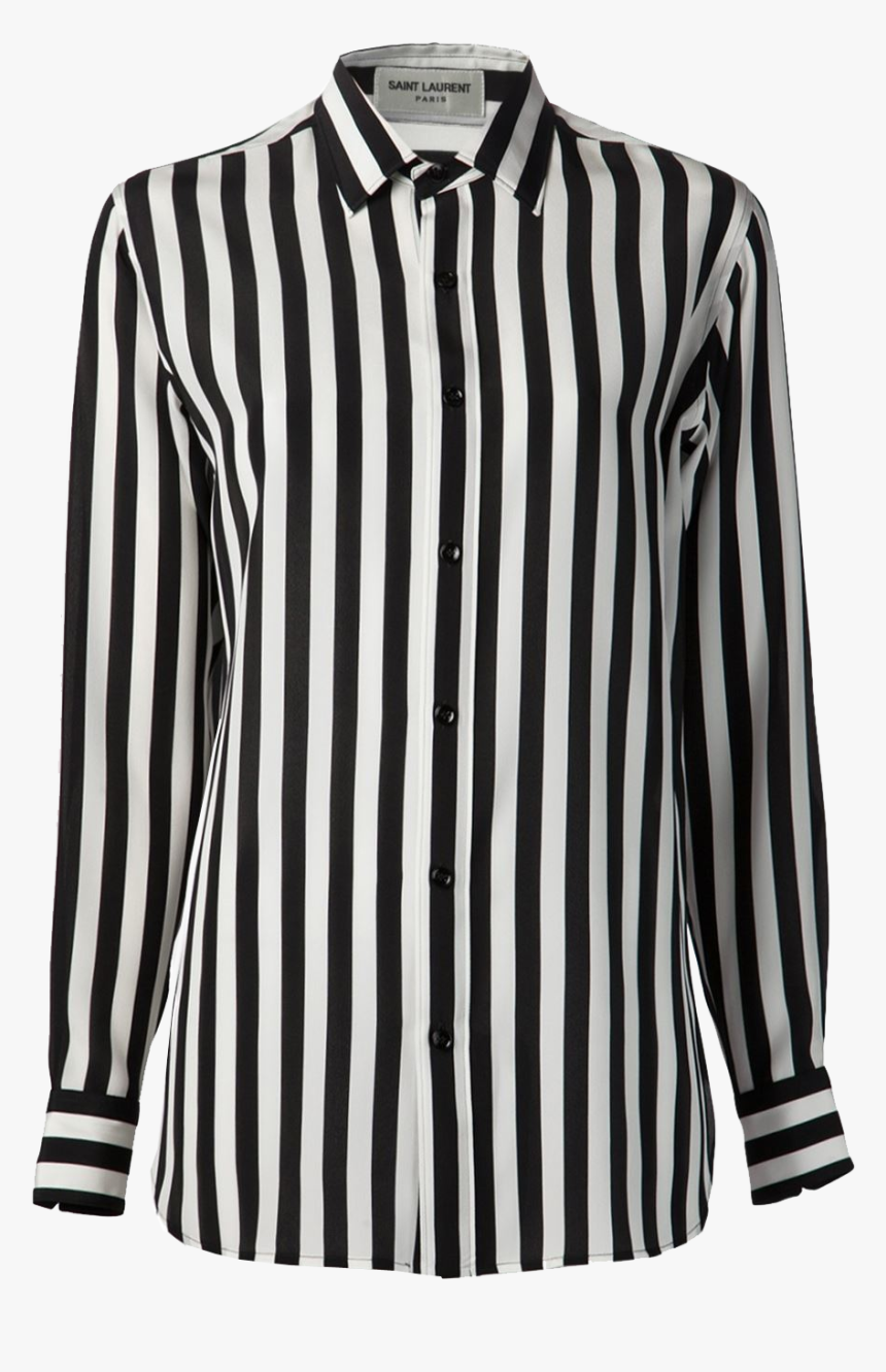Saint Laurent Black White Striped Crepe De Chine Silk - Black And White Stripes Shirt Transparent, HD Png Download, Free Download