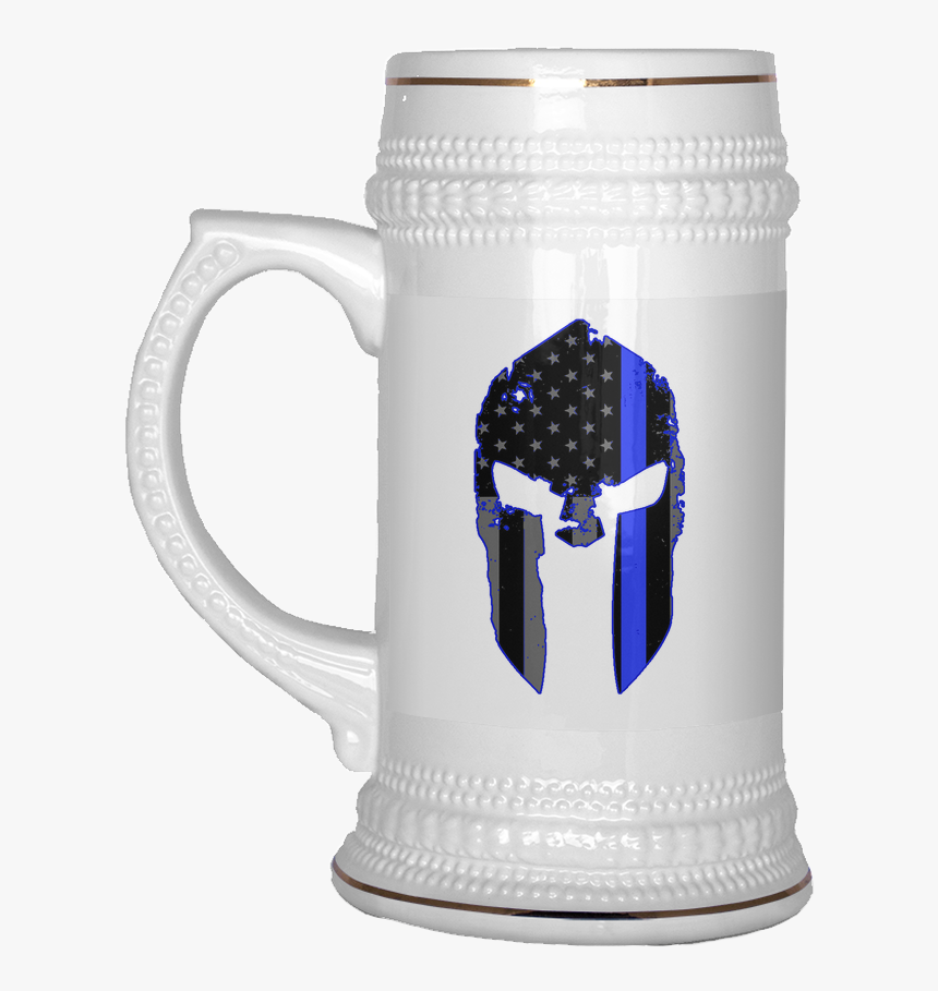 Spartan Helmet Thin Blue Line Flag Beer Stein Mug - Funny Dad Beer Mug, HD Png Download, Free Download