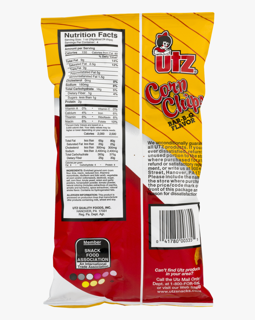 Utz Corn Chips, Bbq - Nutrition Facts For Cereal, HD Png Download, Free Download