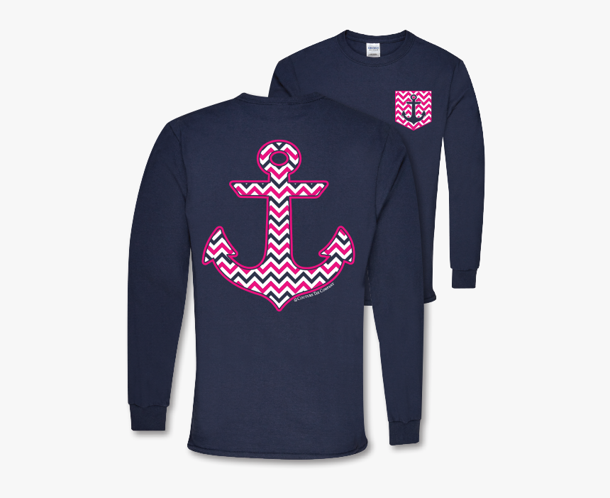 Chevron Anchor W/ Faux Pocket On Long Sleeve - Long-sleeved T-shirt, HD Png Download, Free Download