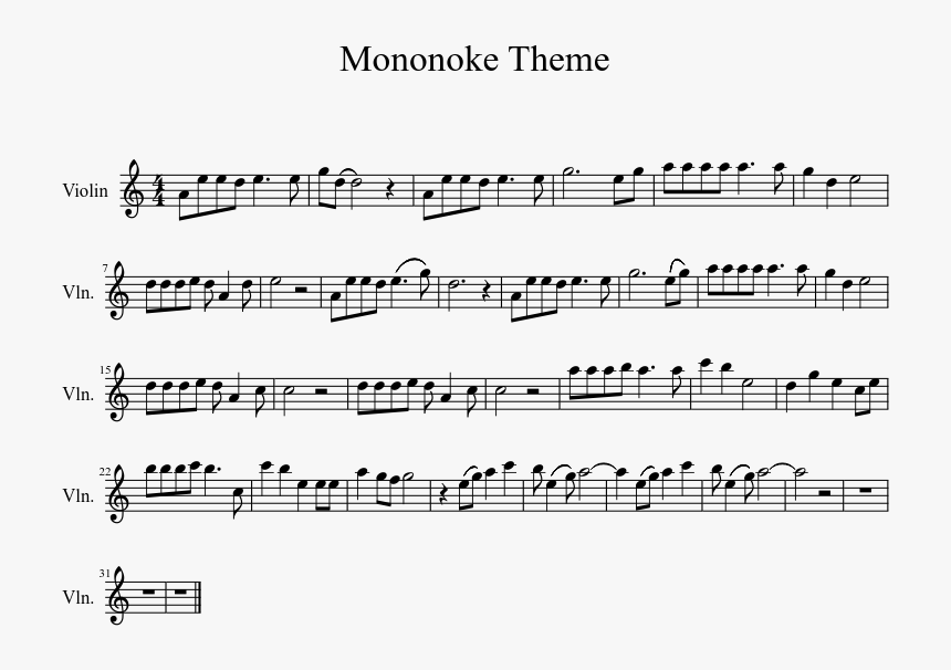 Princess Mononoke Theme - Right Of Man Sheet Music, HD Png Download, Free Download