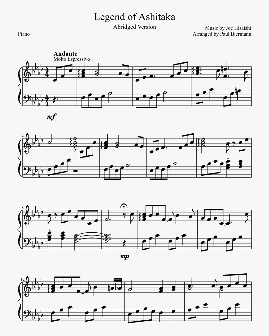 Princess Mononoke Piano Sheet Music Png Princess Mononoke - Golden Days