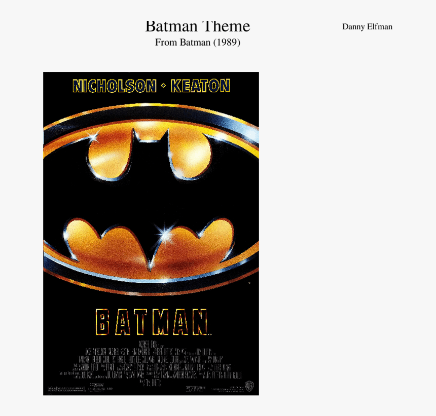 Batman Theme Sheet Music For Flute, Clarinet, Piano, - Batman 1989 And Batman Returns, HD Png Download, Free Download