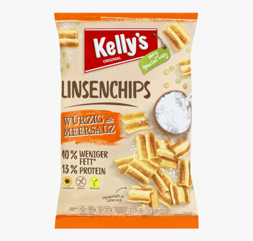 Verpackung Von Kelly’s Linsenchips Seasoned With Sea - Kellys Linsen Chips, HD Png Download, Free Download