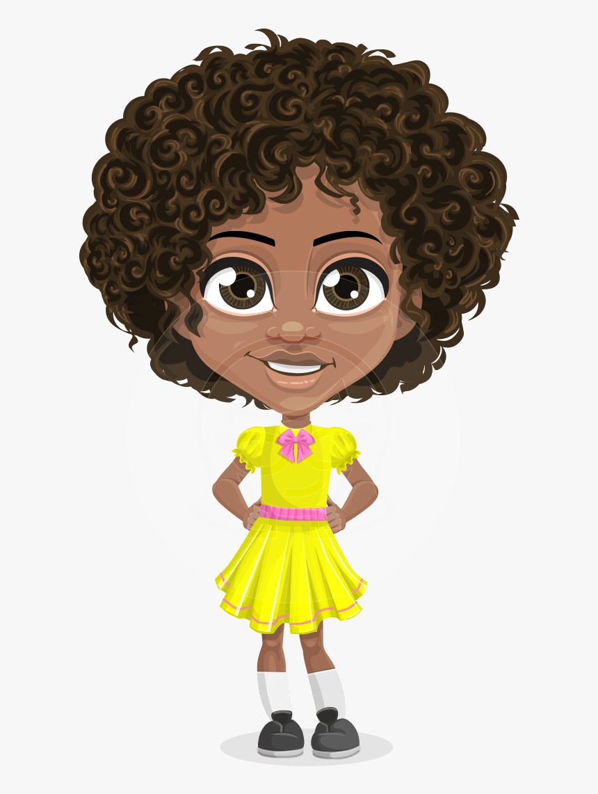 Cute Curly African American Girl Cartoon Vector Character - African American Child Cartoon, HD Png Download, Free Download