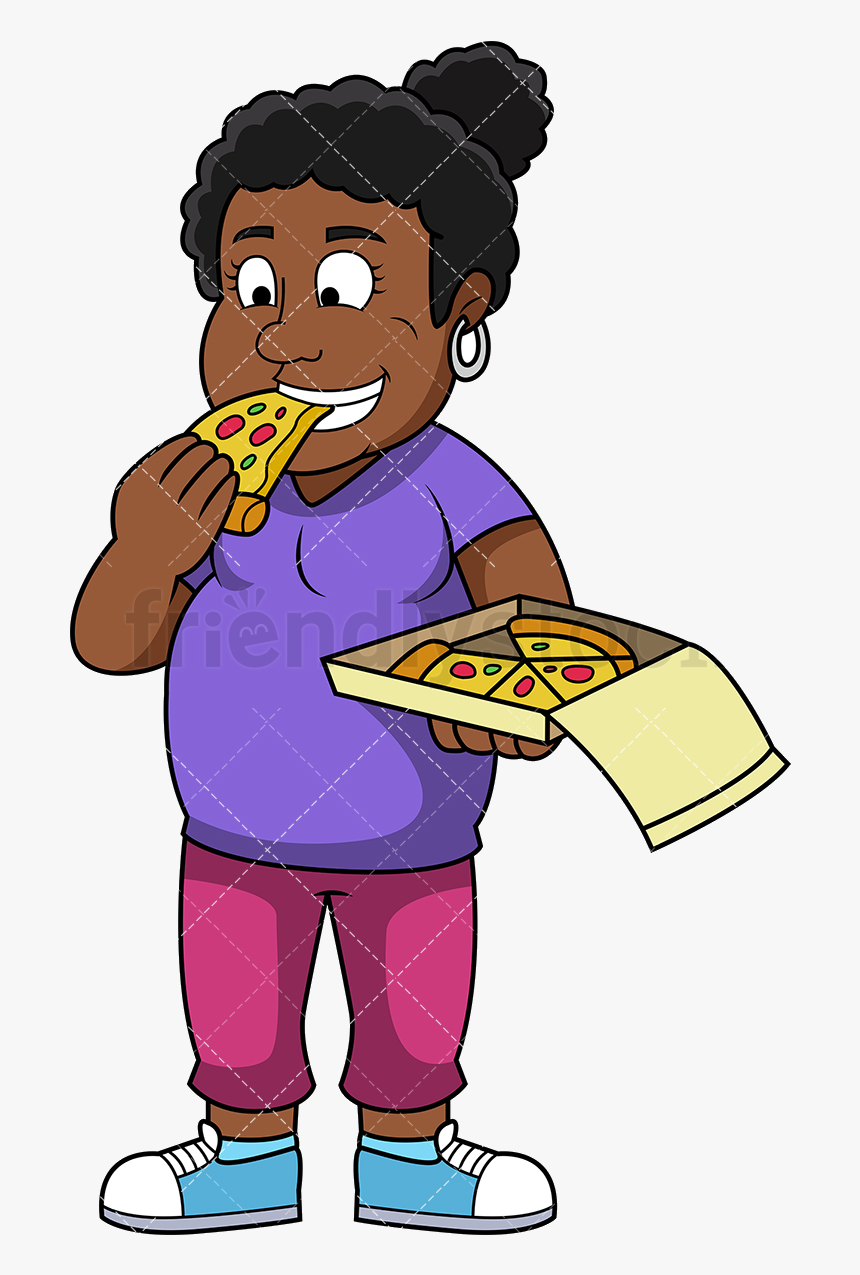 Eating Fat Black Woman Pizza Vector Cartoon Clipart - Man Eating Png, Transparent Png, Free Download