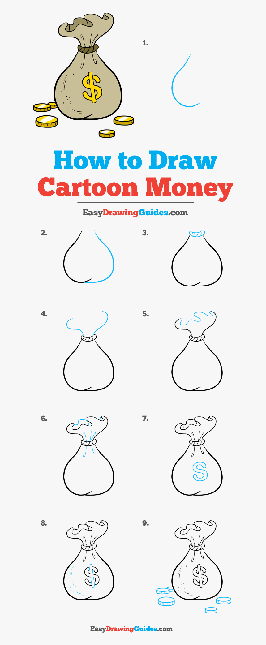 How To Draw Cartoon Money - Easy Money Bag Drawing, HD Png Download, Free Download