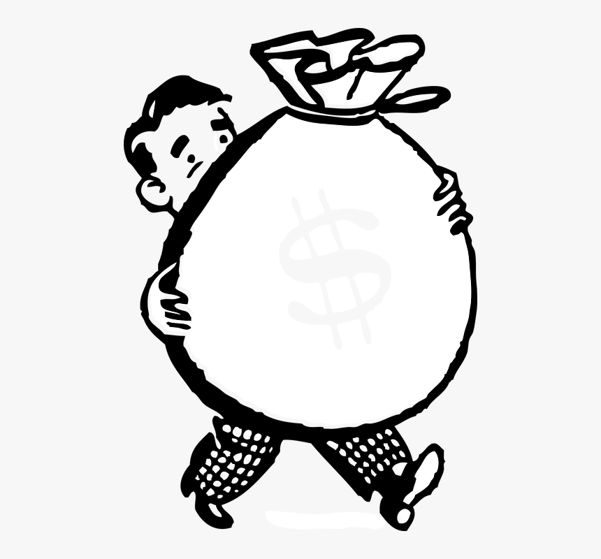 Man Person Money Big Fifties Bag Walk Walking - Man With Money Bag, HD Png Download, Free Download