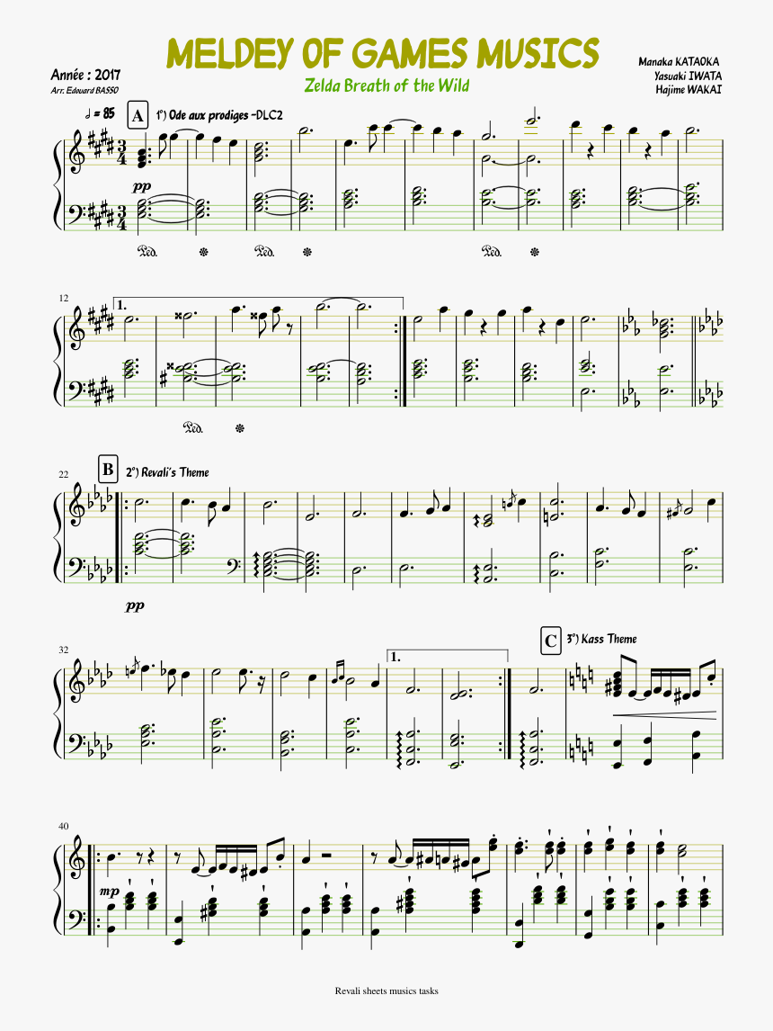 Meldey Of Games Musics Sheet Music Composed By Manaka - Sheet Music, HD Png Download, Free Download