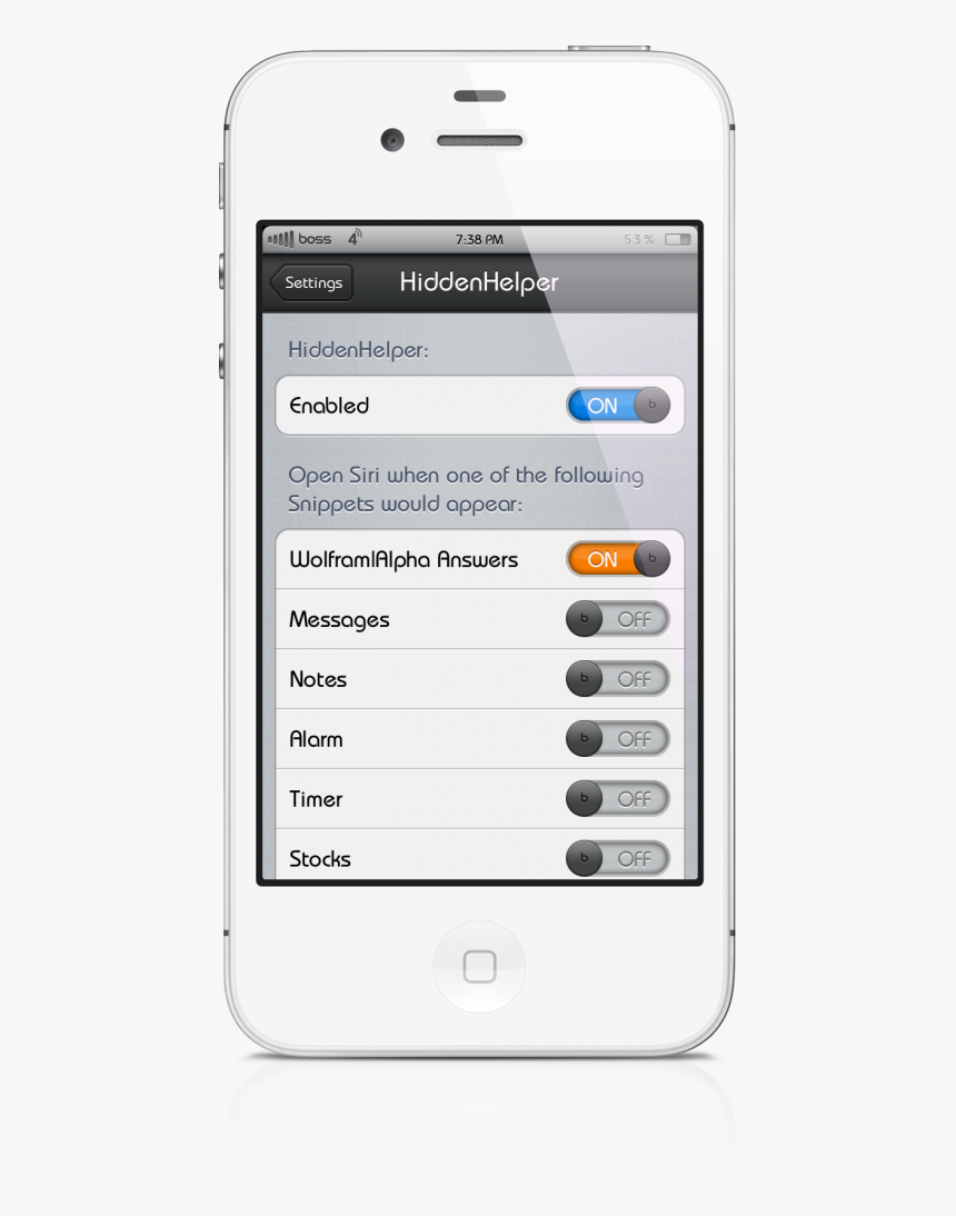 [cydia Tweak] Hiddenhelper Allows You To Invoke Siri - Smartphone, HD Png Download, Free Download